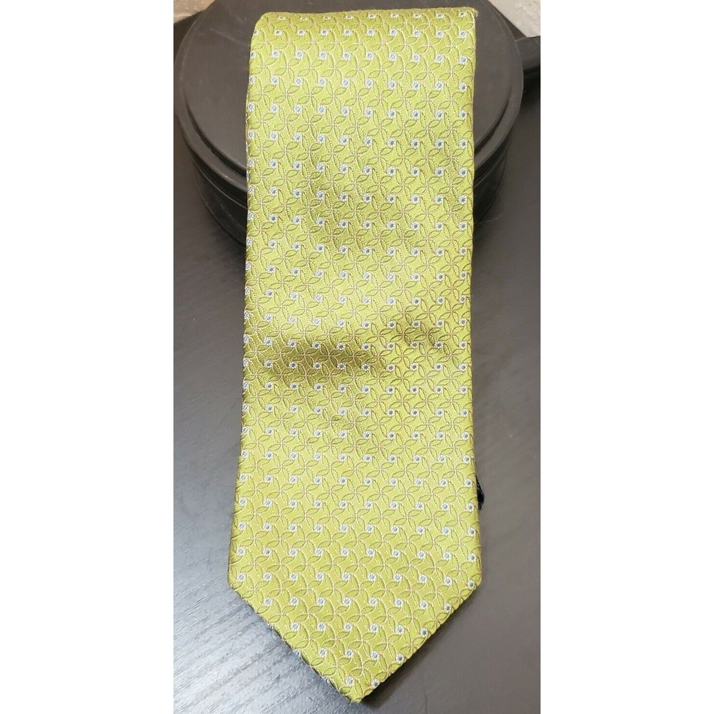 Saks Fifth Avenue 100% Silk Geometric Tie Designer Green Blue Necktie
